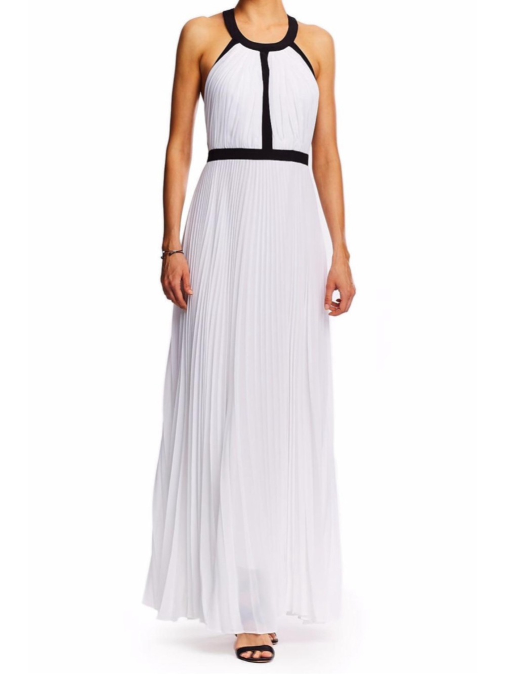 Women's Nicole Miller Pleated Maxi Dress, Size 12, White and Black
